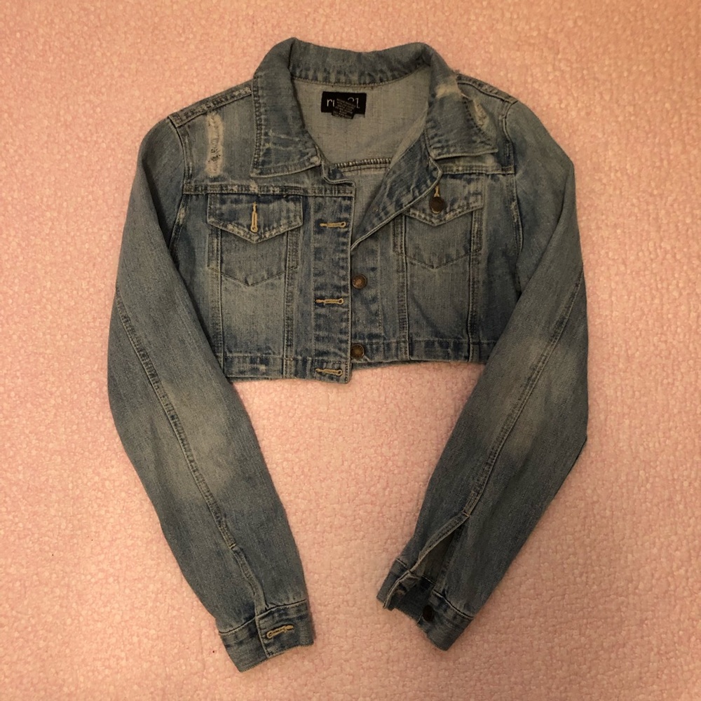 Rue 21 Light Wash Ripped Denim Jacket